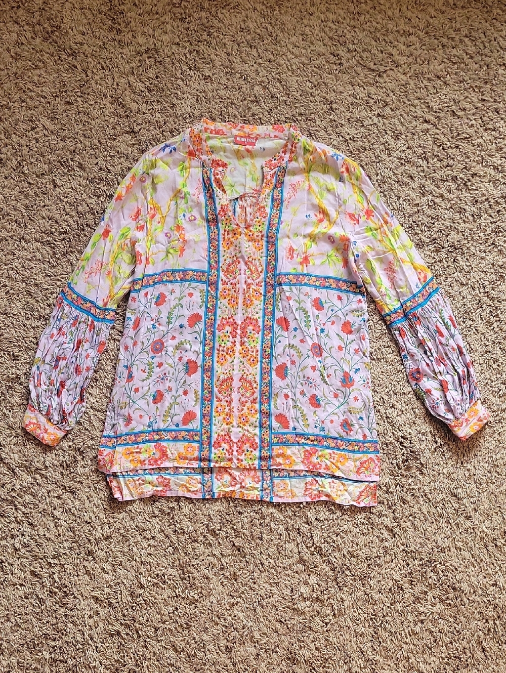 Rubyyaya Floral Mixed-Print Boho Blouse